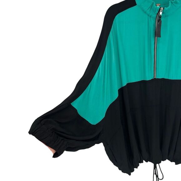 Free People Colorblock Oversize Half Zip Tunic Top Green Black Drawstring XS/SM - Picture 6 of 10